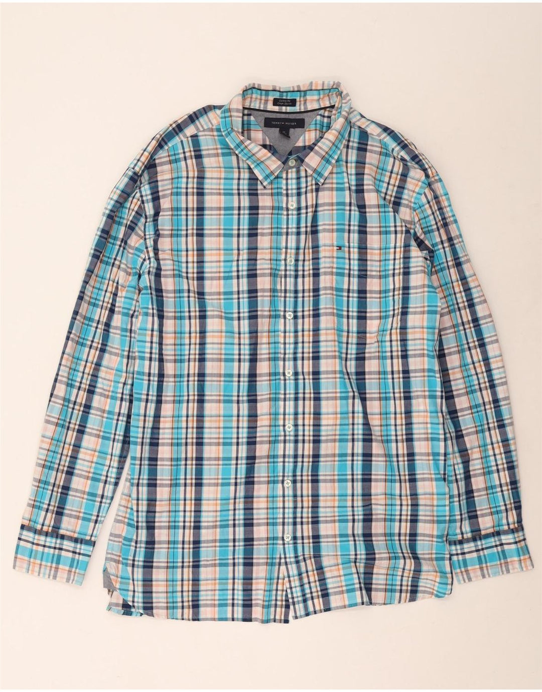 Camisa alta masculina Tommy Hilfiger 2XL algodão xadrez azul