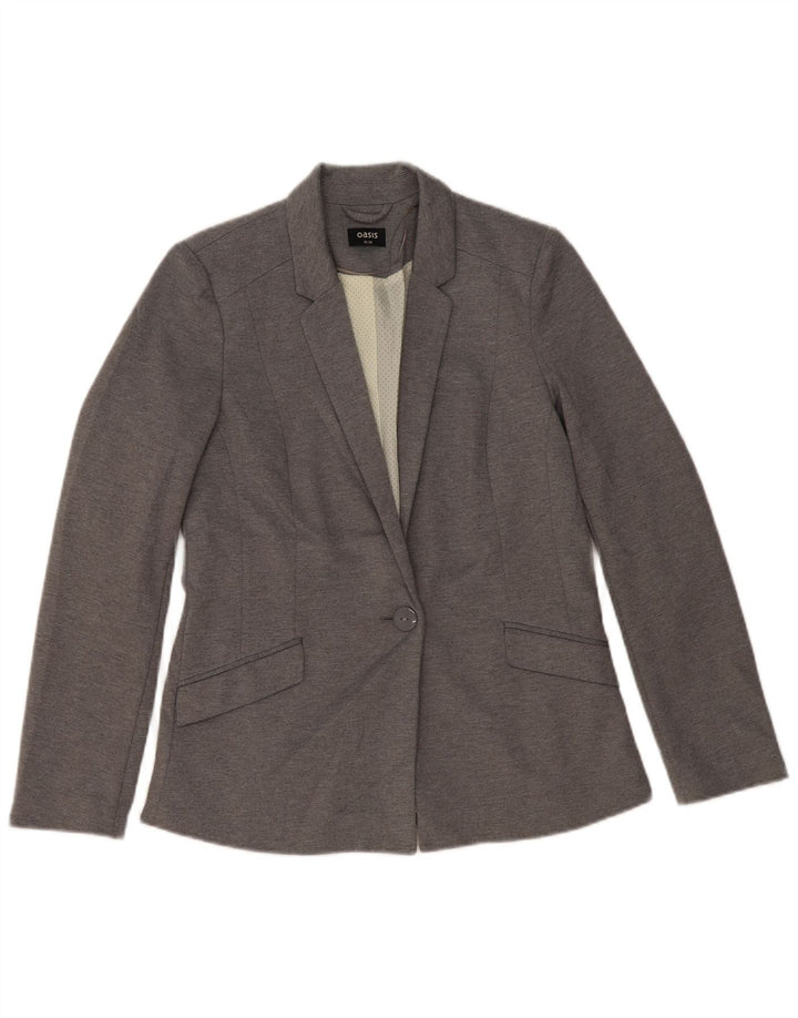 Jaqueta blazer feminina OASIS com 1 botão UK 10 poliéster cinza pequeno