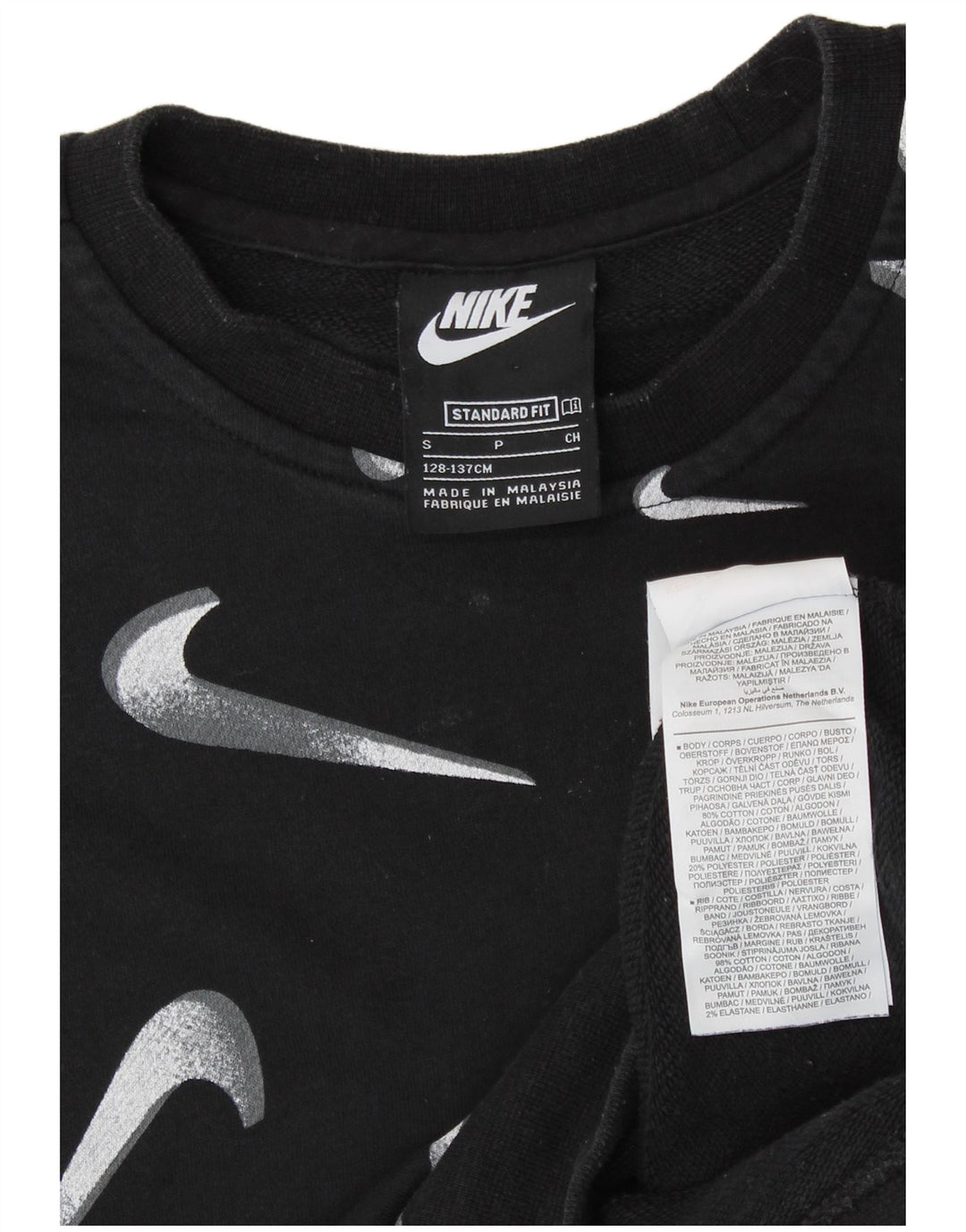 NIKE Girls Graphic Standard Fit moletom jumper 8-9 anos pequeno preto