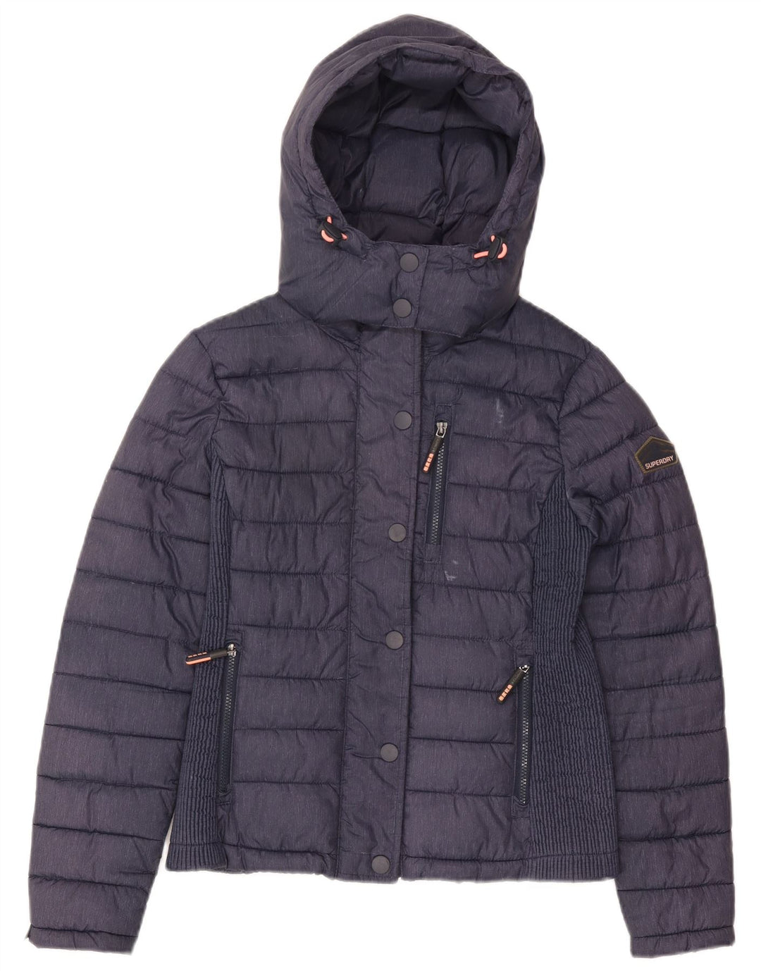 Jaqueta acolchoada com capuz feminina Superdry UK 14 grande poliéster azul marinho