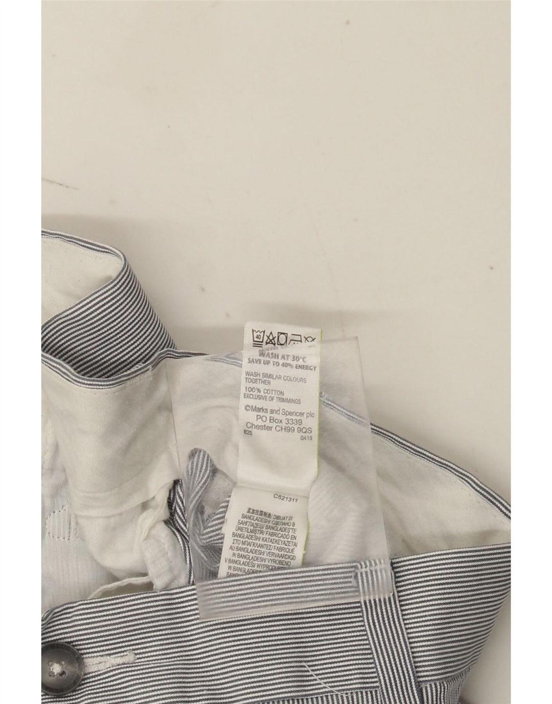 Shorts chino masculino Marks & Spencer W40 XL algodão listrado cinza