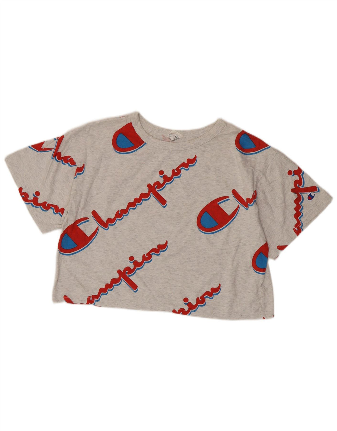 Camiseta feminina CHAMPION com estampa reversa de tecelagem reversa Reino Unido 16 grande cinza