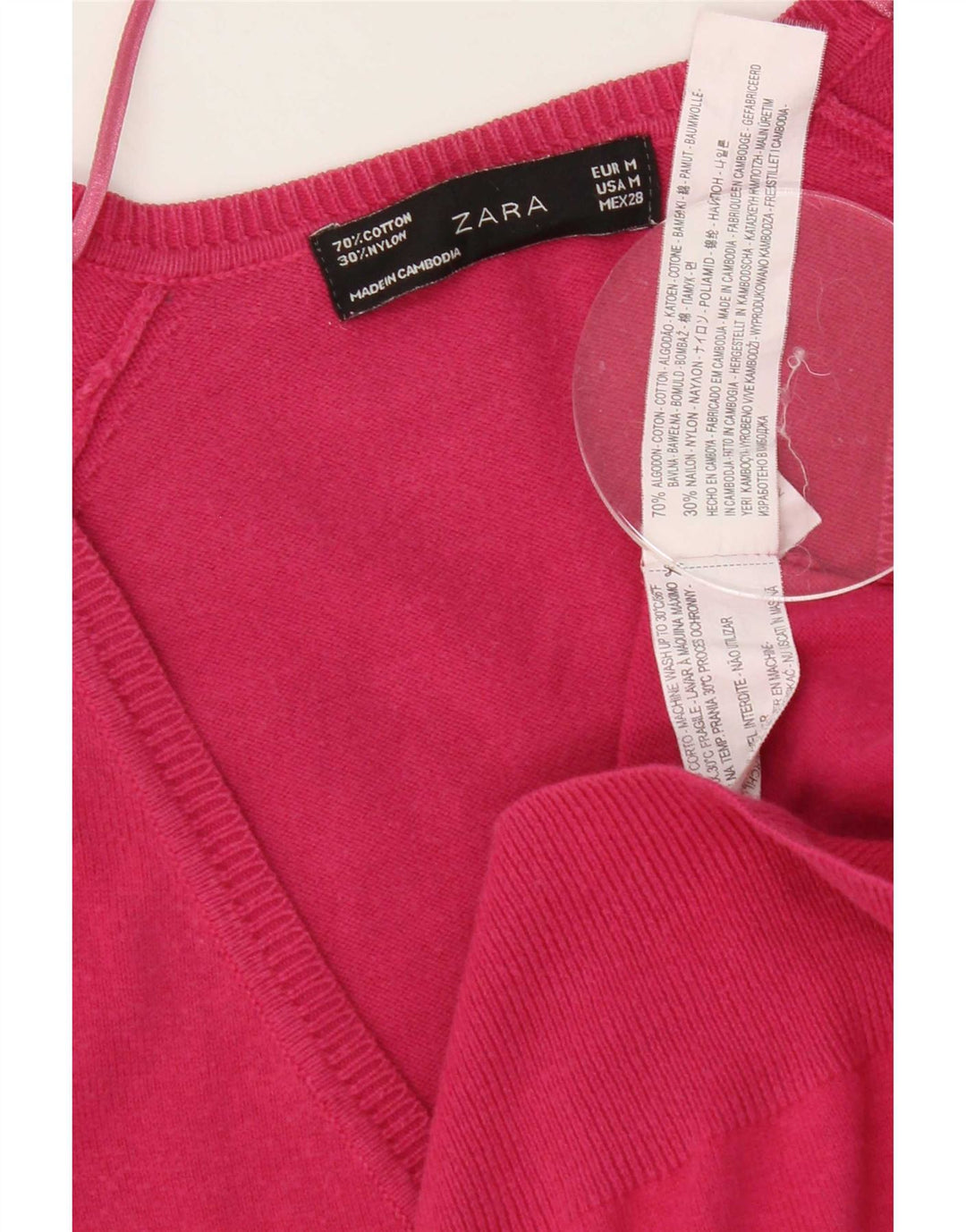 Suéter cardigã feminino Zara Reino Unido 12 algodão rosa médio