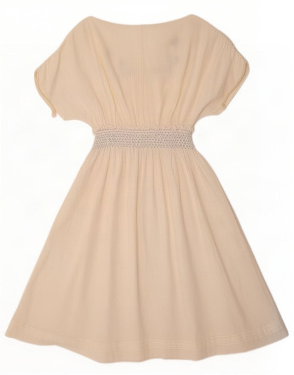 Vestido feminino vintage de manga curta evasê UK 12 médio off white floral