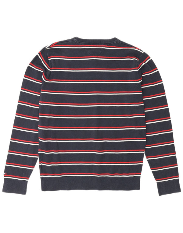Suéter masculino Tommy Hilfiger com gola redonda listrado azul marinho médio