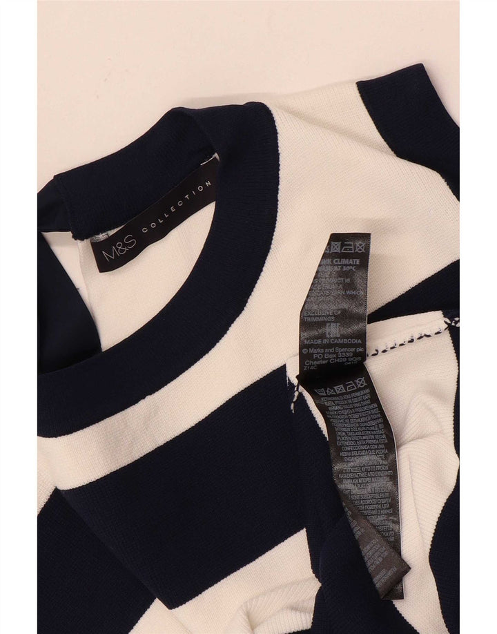 Colete feminino Marks & Spencer UK 12 poliamida listrada azul marinho médio