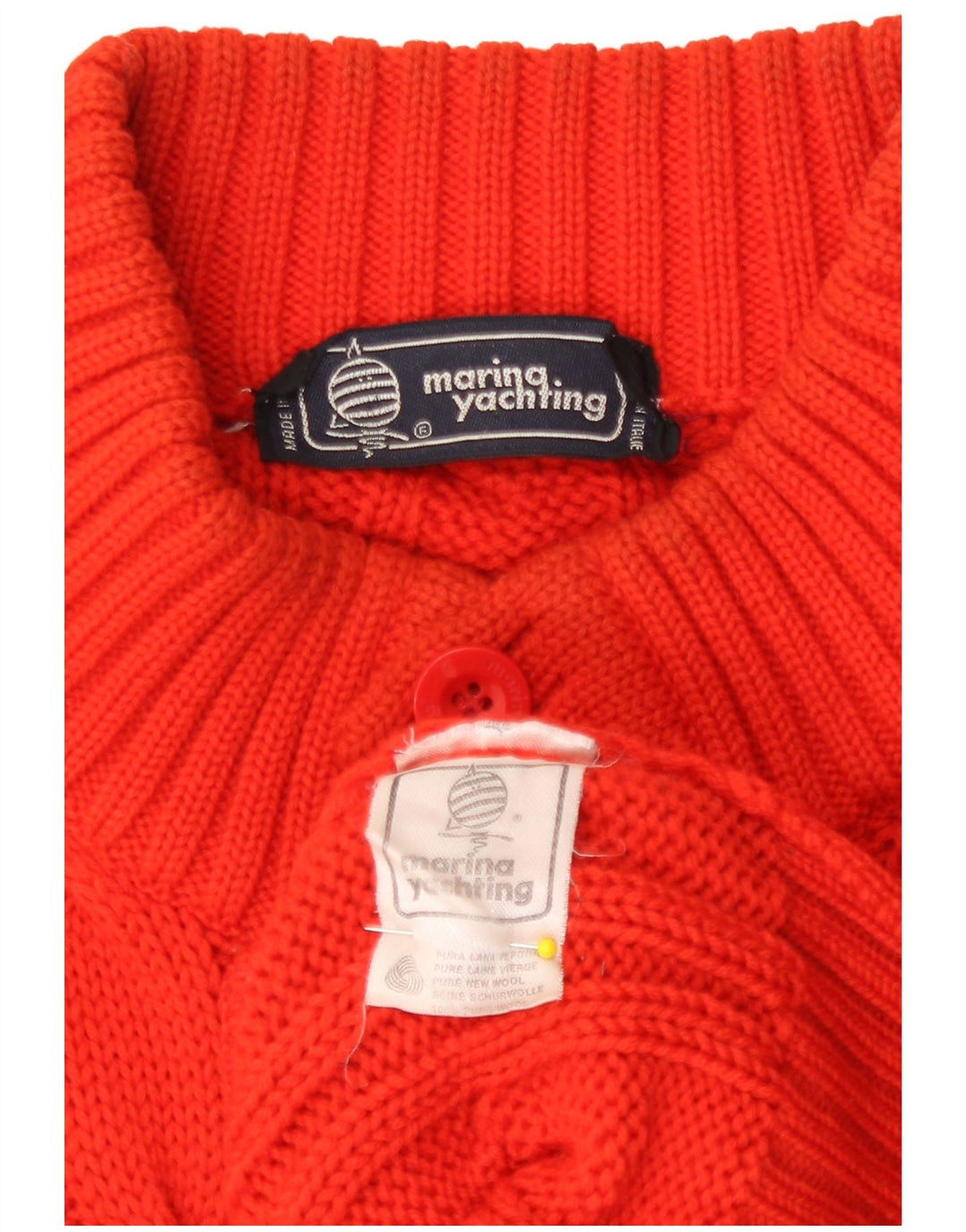 Marina Yachting Suéter masculino com gola redonda, grande, laranja, lã nova