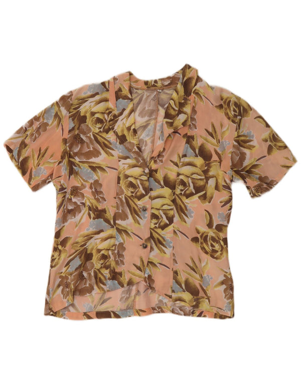 Blusa feminina vintage de manga curta UK 16 grande rosa floral