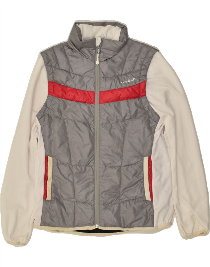 Jaqueta acolchoada feminina VINTAGE UK 6 XS cinza colorblock poliéster