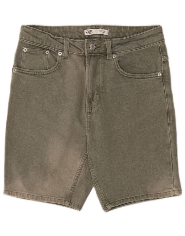 Zara Mens Denim Shorts EU 38 Pequeno W30 Algodão Cáqui