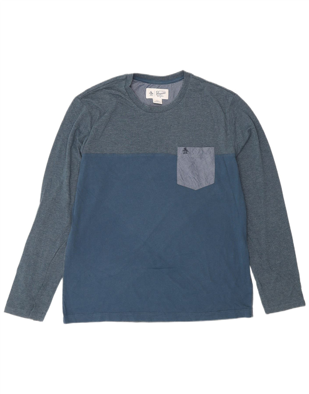 Top masculino Penguin manga comprida grande algodão colorblock azul
