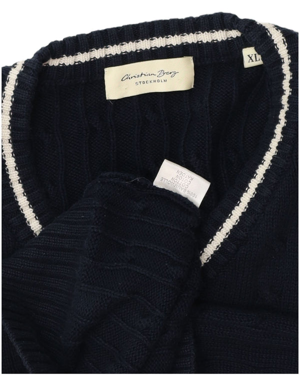 Suéter masculino Christian Berg Estocolmo com decote em V XL azul marinho algodão