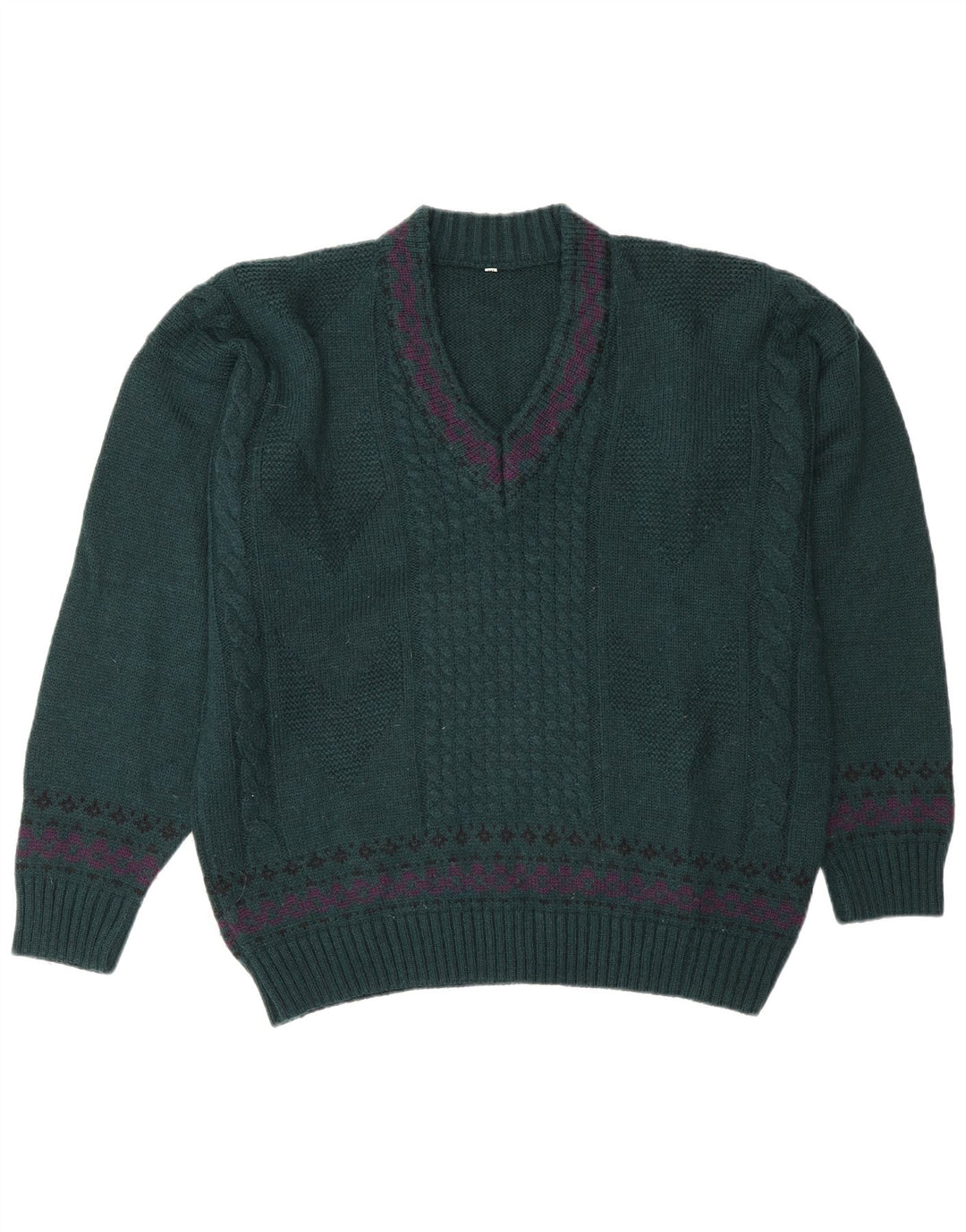 Suéter masculino vintage com decote em V IT 50 lã verde médio