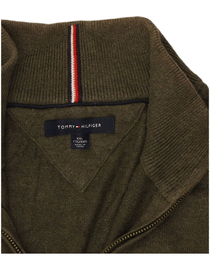 Suéter masculino TOMMY HILFIGER com zíper e gola 2XL algodão cáqui