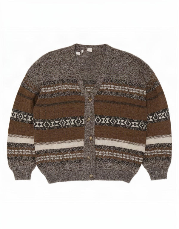 Suéter Cardigan Masculino Vintage XL Cinza Fair Isle