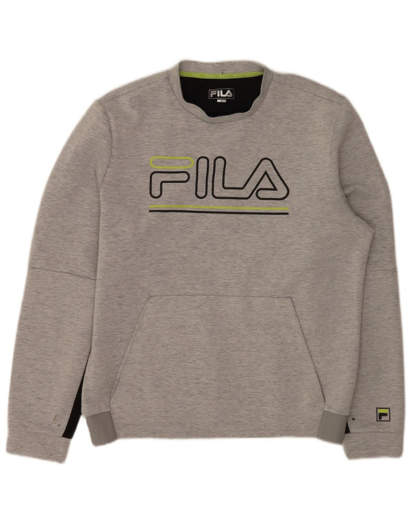 Fila moletom gráfico masculino jumper cinza médio colorblock poliéster