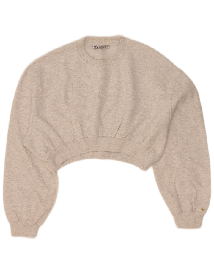 Zara Womens Crop Oversized Moletom Jumper Reino Unido 10 Pequeno Cinza Salpicado