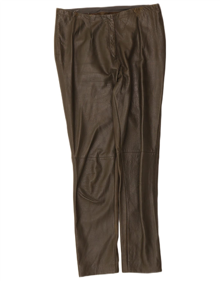 Calças de couro femininas vintage W32 L29 cáqui