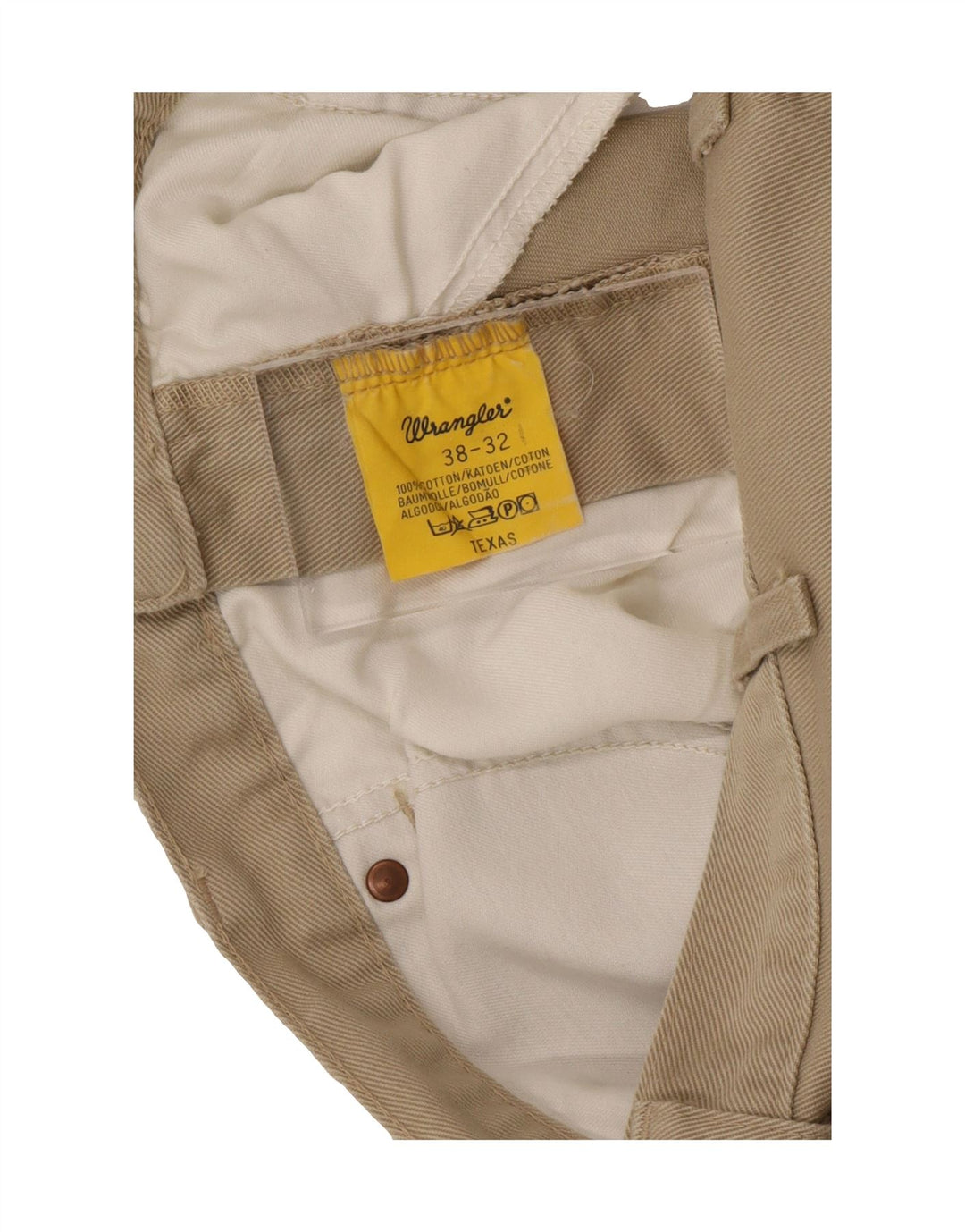 WRANGLER Mens Texas Slim Casual Trousers W38 L32 Beige Cotton Vintage Wrangler and Second-Hand Wrangler from Messina Hembry 