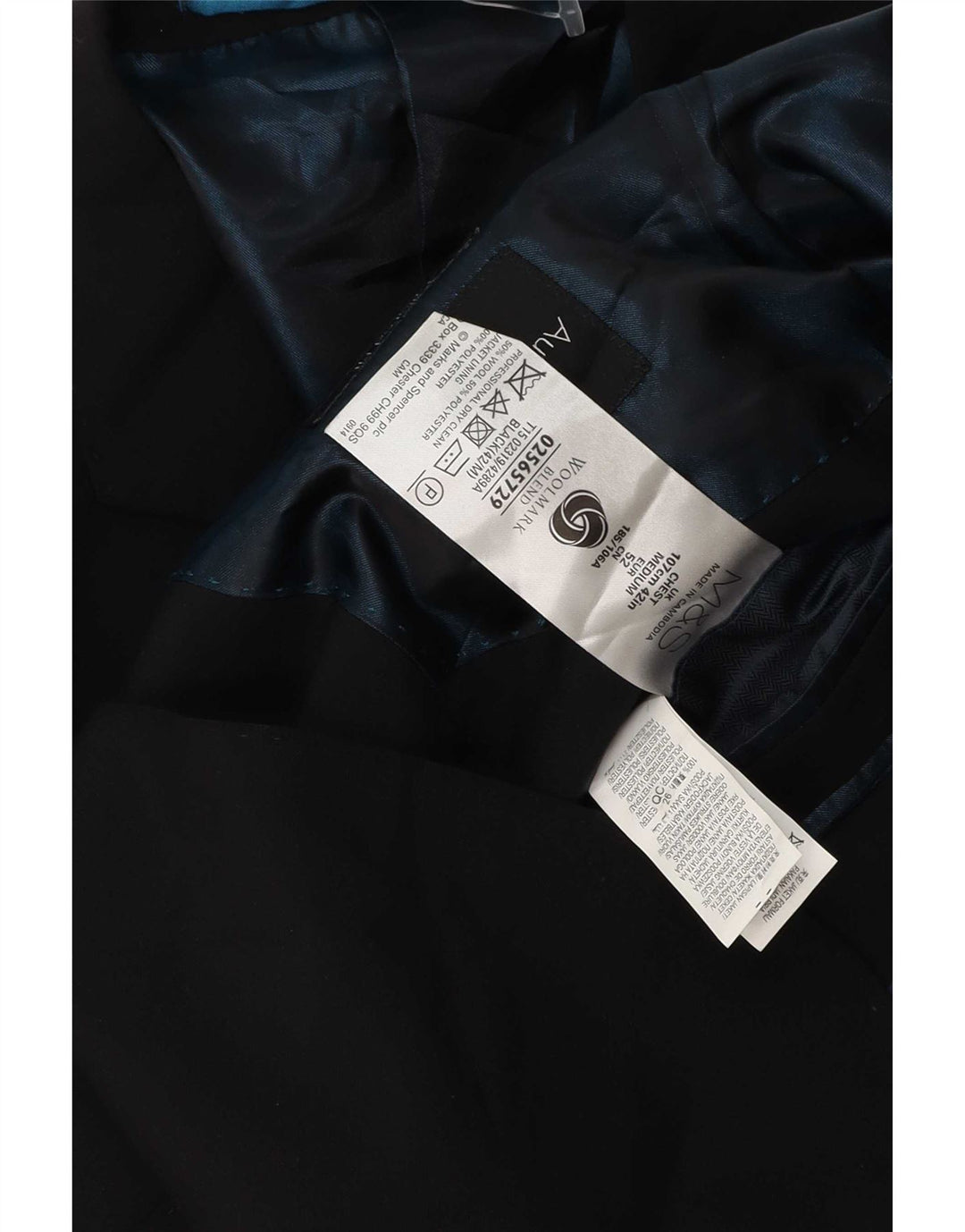 Jaqueta blazer masculina de 2 botões Marks & Spencer Reino Unido 42 grande lã preta