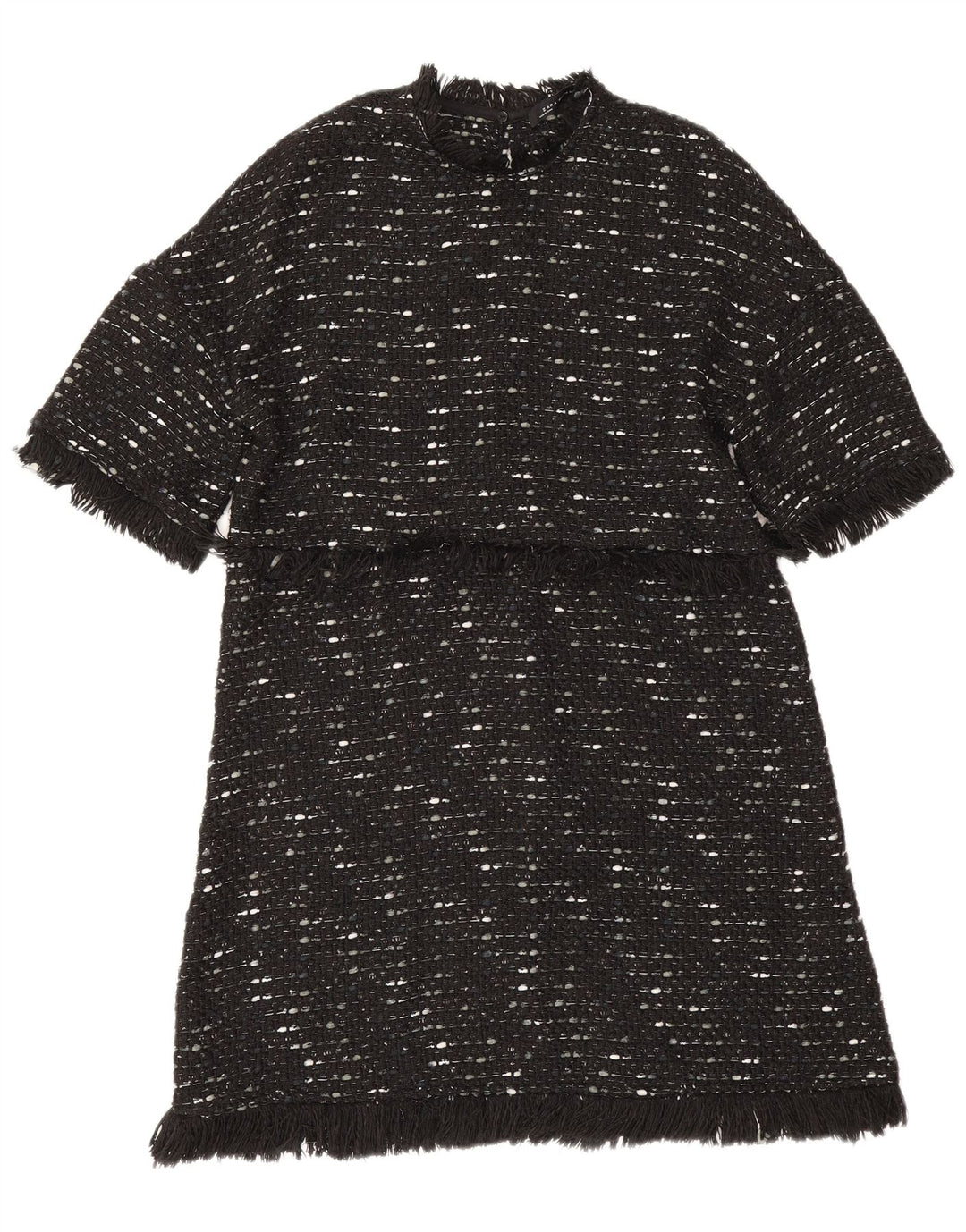 Vestido feminino Zara A-Line UK 12 poliéster manchado preto médio