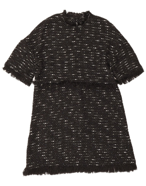Vestido feminino Zara A-Line UK 12 poliéster manchado preto médio