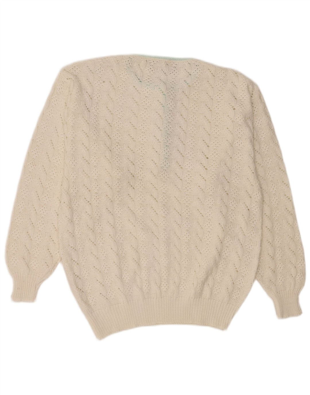 Suéter feminino VINTAGE com gola redonda IT 46 grande algodão branco