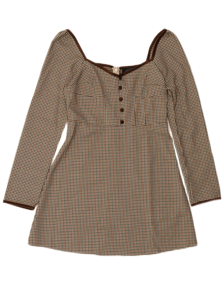 Vestido feminino Cider com ombro de fora em linha A UK 12 médio marrom houndstooth