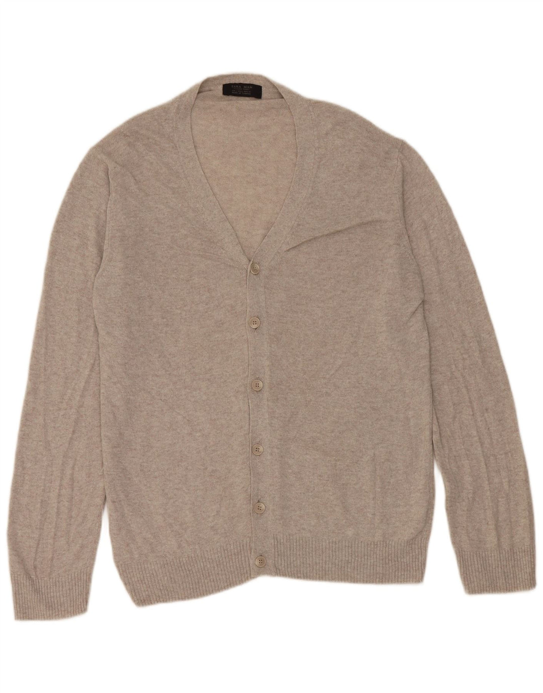 Suéter cardigã masculino Zara grande viscose manchada cinza