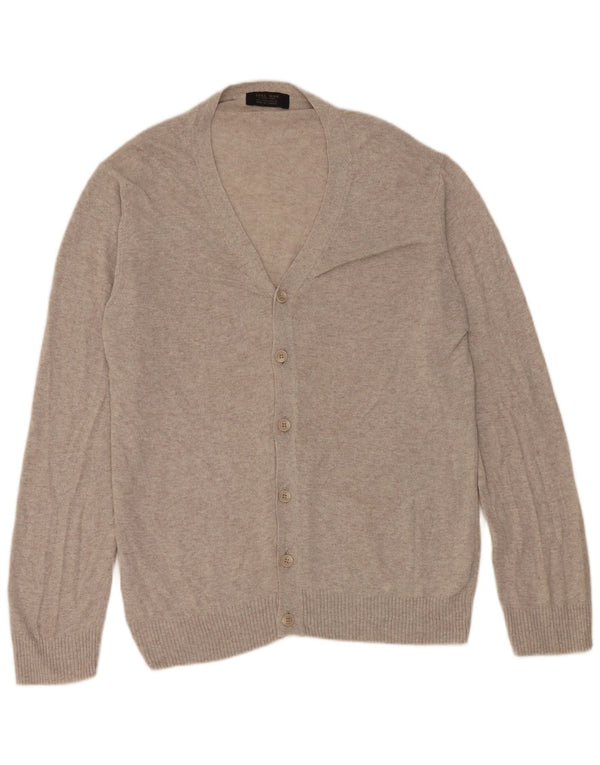 Suéter cardigã masculino Zara grande viscose manchada cinza