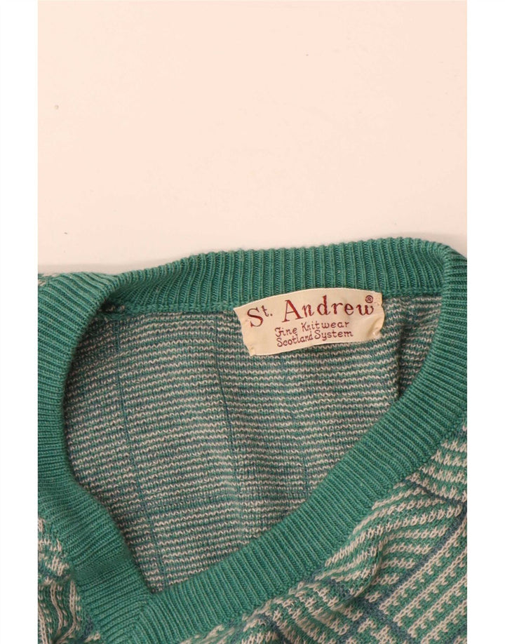 Suéter masculino St. Andrews com decote em V, grande, verde, houndstooth