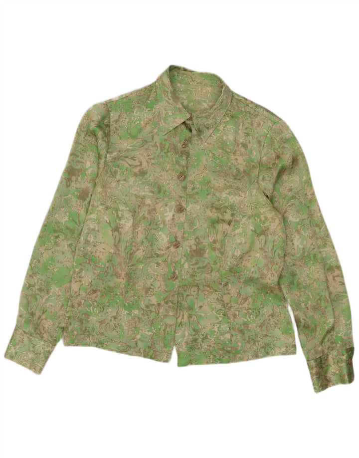 Camisa feminina vintage UK 14 Paisley verde médio