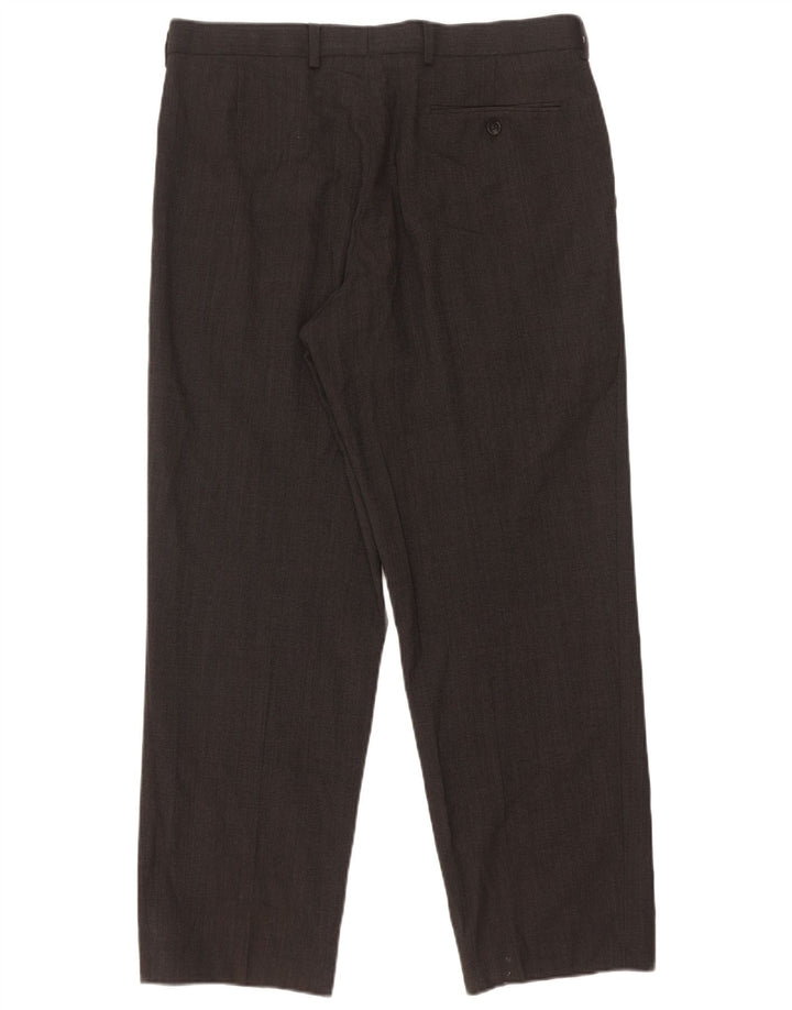 Calça masculina de terno reto Marks & Spencer W34 L29 poliéster cinza