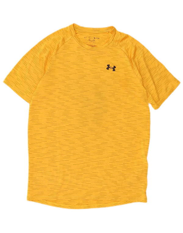 Under Armour Mens T-Shirt Top Pequeno Poliéster Listrado Amarelo