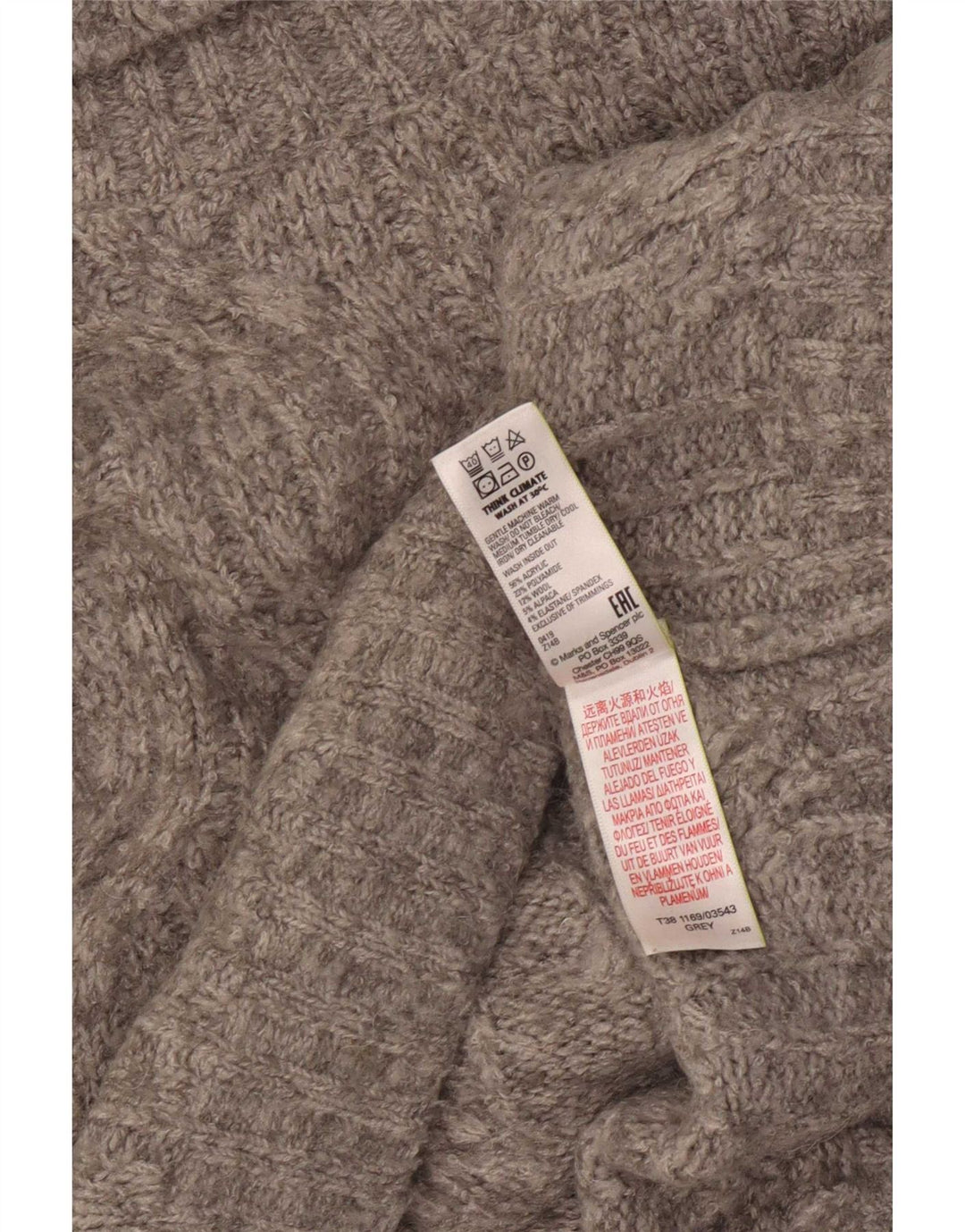 Suéter feminino Marks & Spencer com gola redonda grande Reino Unido 16 grande cinza