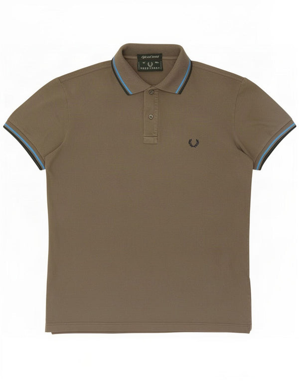Camisa polo masculina Fred Perry de algodão listrado cáqui médio