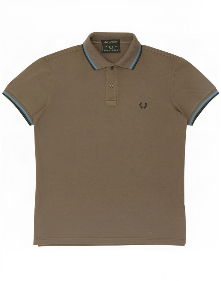 Camisa polo masculina Fred Perry de algodão listrado cáqui médio