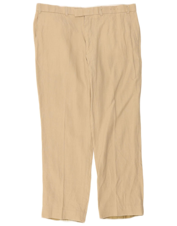 Calça masculina de terno reto Marks & Spencer W38 L31 linho bege