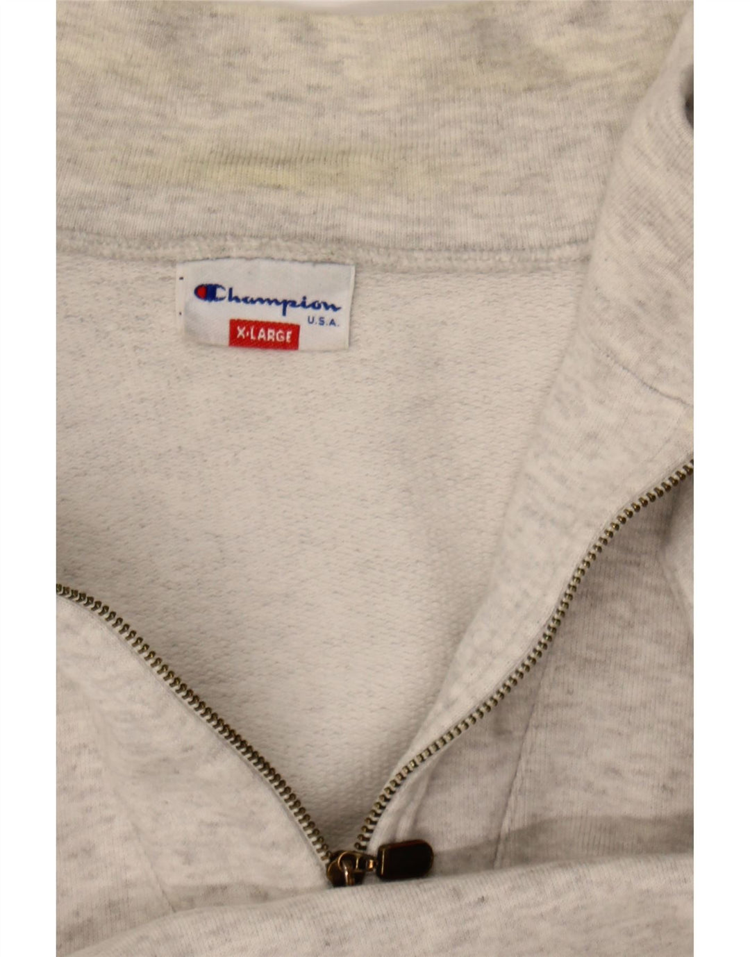 CHAMPION Mens Graphic Zip Neck Sweatshirt Jumper XL Grey Flecked Cotton Vintage Champion and Second-Hand Champion from Messina Hembry 