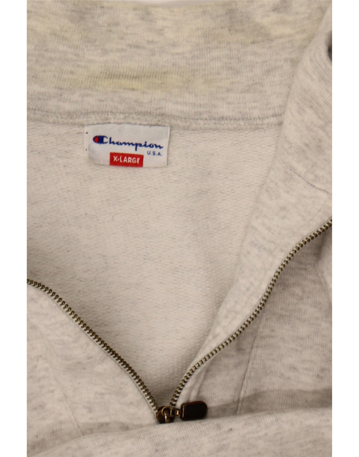 CHAMPION Mens Graphic Zip Neck Sweatshirt Jumper XL Grey Flecked Cotton Vintage Champion and Second-Hand Champion from Messina Hembry 