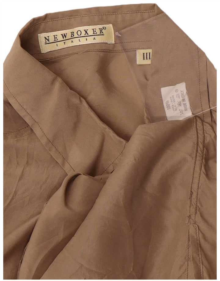 Vintage Mens Short Sleeve Shirt Large Brown Silk