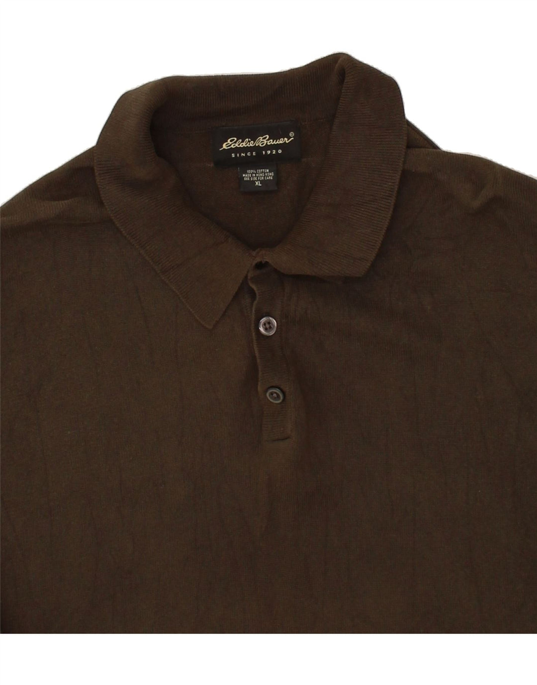 EDDIE BAUER Mens Short Sleeve Polo Neck Jumper Sweater XL Brown Cotton Vintage Eddie Bauer and Second-Hand Eddie Bauer from Messina Hembry 
