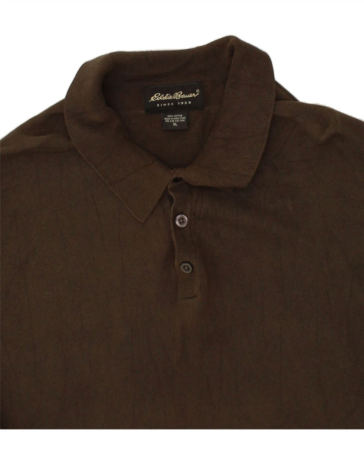 EDDIE BAUER Mens Short Sleeve Polo Neck Jumper Sweater XL Brown Cotton Vintage Eddie Bauer and Second-Hand Eddie Bauer from Messina Hembry 