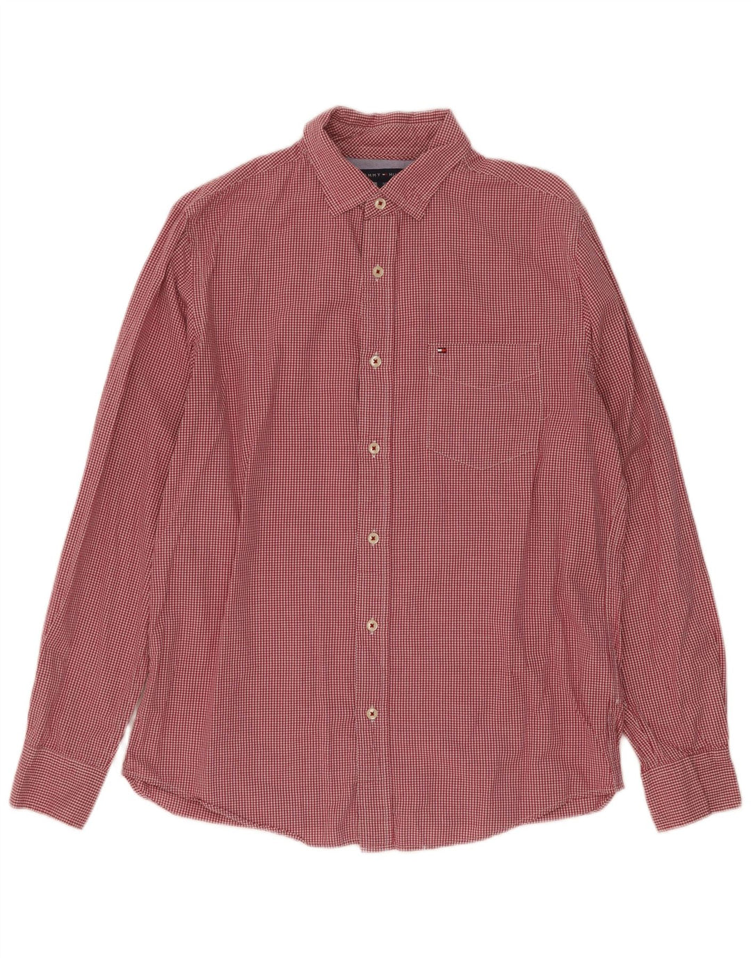 Tommy Hilfiger Camisa masculina clássica de ajuste pequeno algodão vermelho guingão