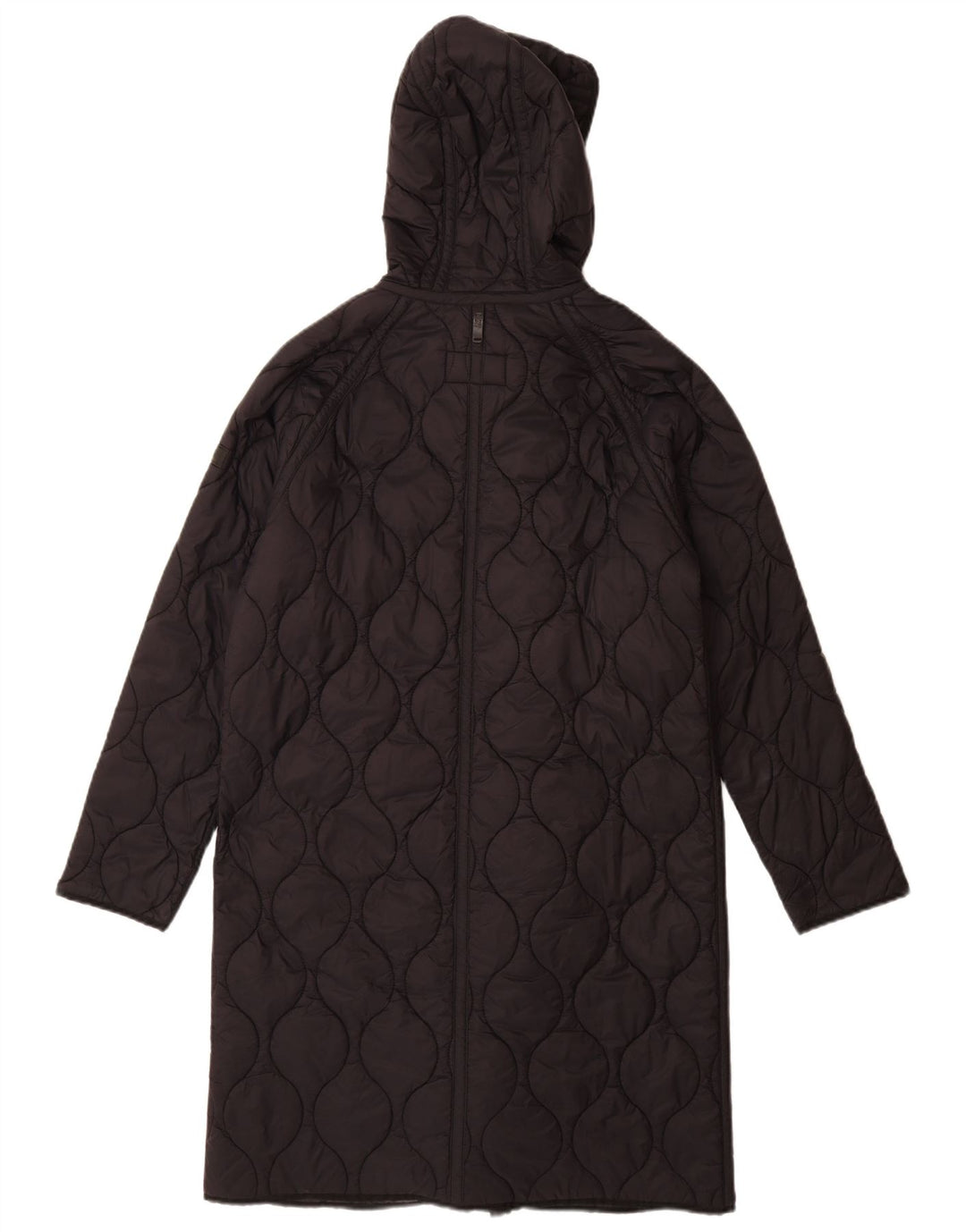 Sobretudo feminino acolchoado com capuz grande Dkny Reino Unido 10 pequeno nylon preto