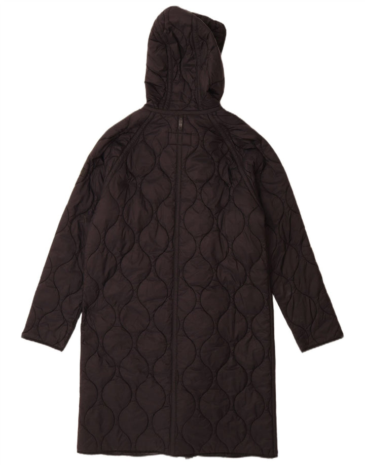 Sobretudo feminino acolchoado com capuz grande Dkny Reino Unido 10 pequeno nylon preto