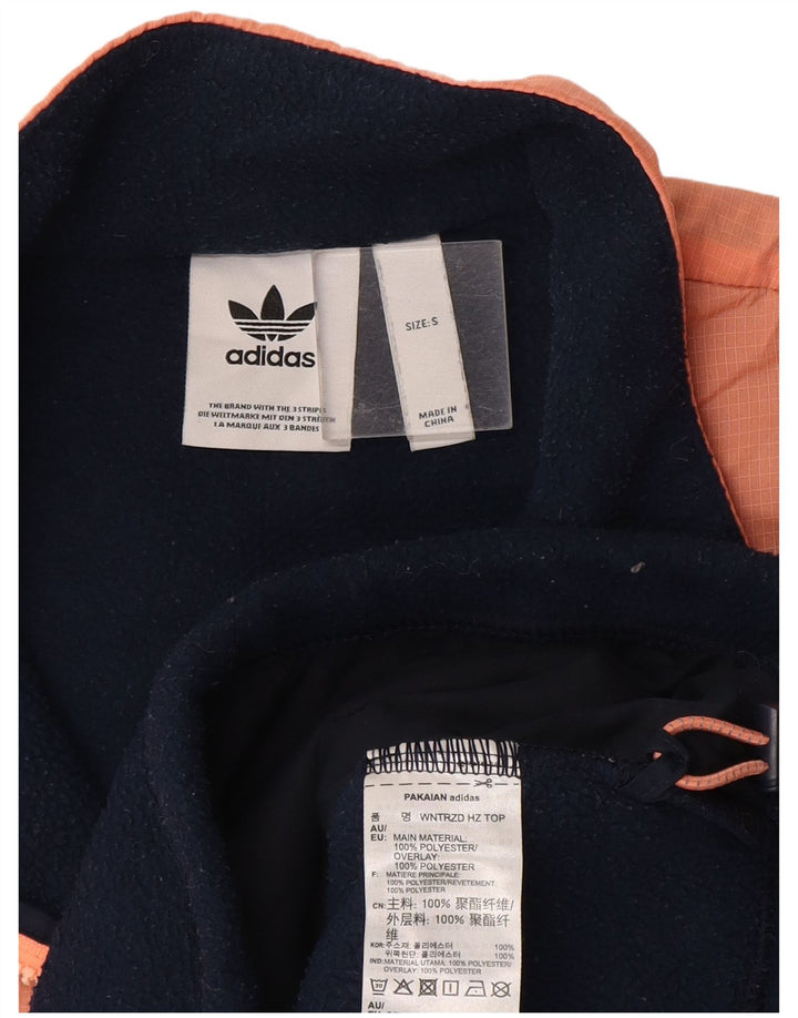 Suéter Adidas Masculino Zip Neck Fleece Pequeno Azul Marinho Colorblock Poliéster