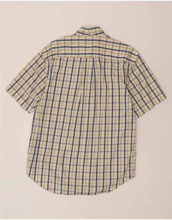 Camisa masculina de manga curta Nautica pequena xadrez amarela de algodão