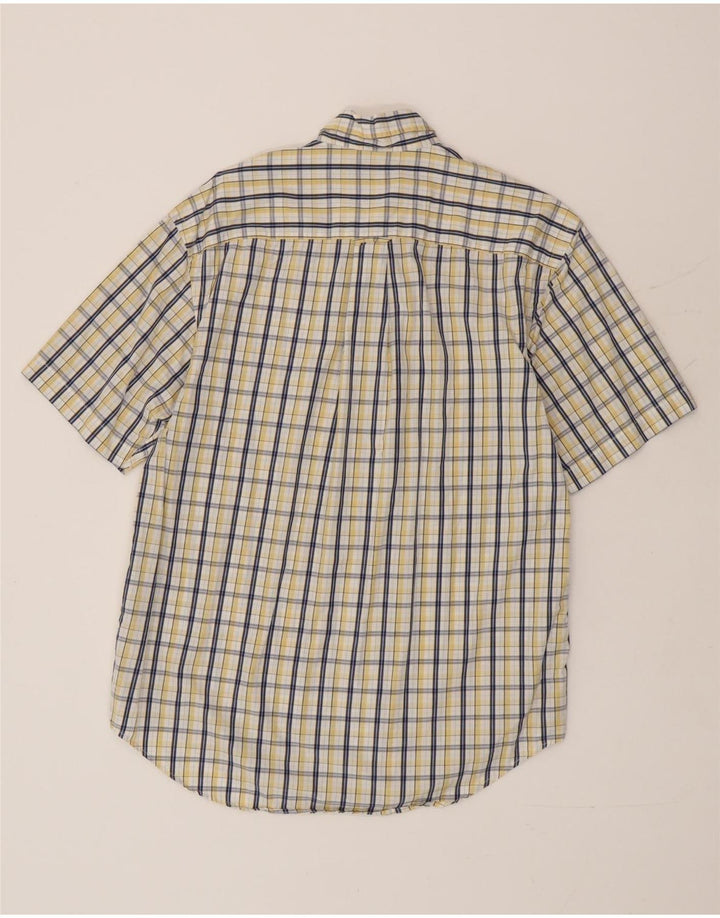 Camisa masculina de manga curta Nautica pequena xadrez amarela de algodão
