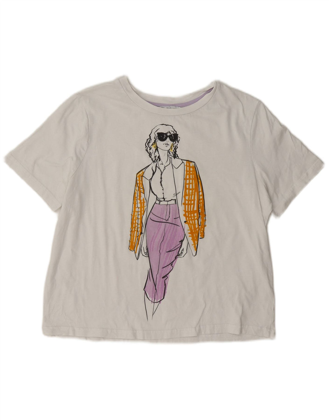 Zara Womens Oversized Graphic T-Shirt Top UK 10 Pequeno Branco
